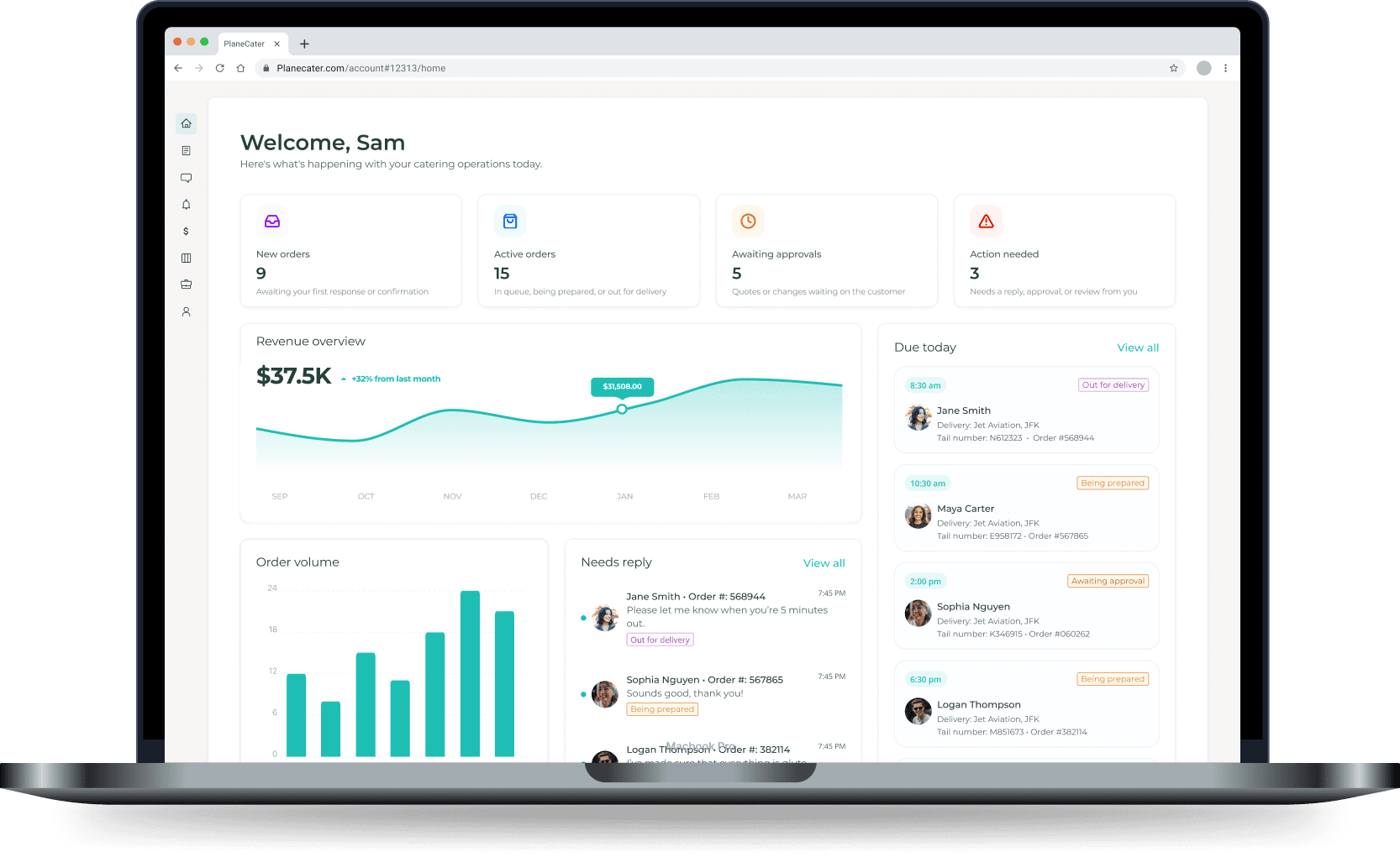 PlaneCater dashboard for aviation catering providers